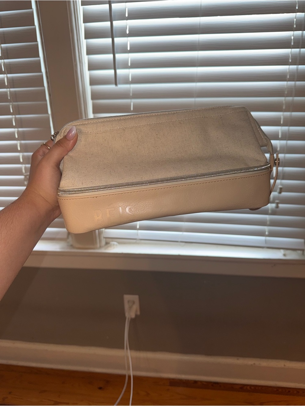 BEIS Beige Canvas and Leather Cosmetic Case